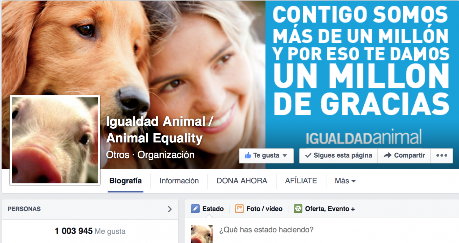 Igualdad Animal supera el millón de fans en Facebook | Igualdad Animal