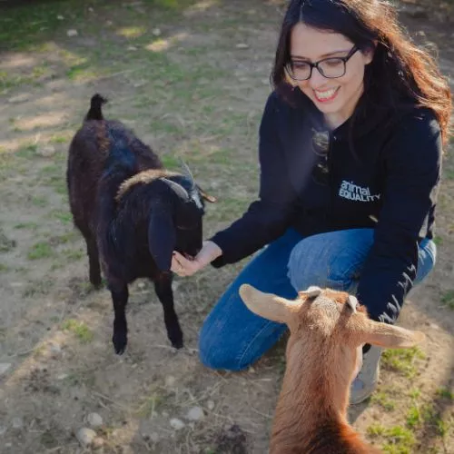 Dulce Ramirez con dos cabras