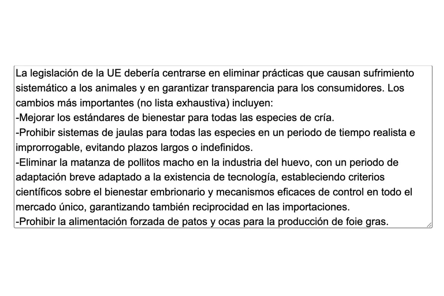 ¡Dile a la UE lo que piensas! 16 Consulta pública de la Unión Europea, respuesta 12 a) de Igualdad Animal