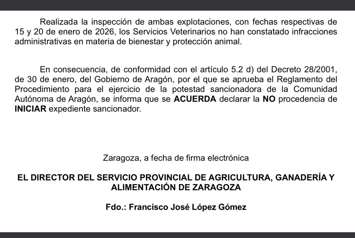 Respuesta denuncia granjas Aragón