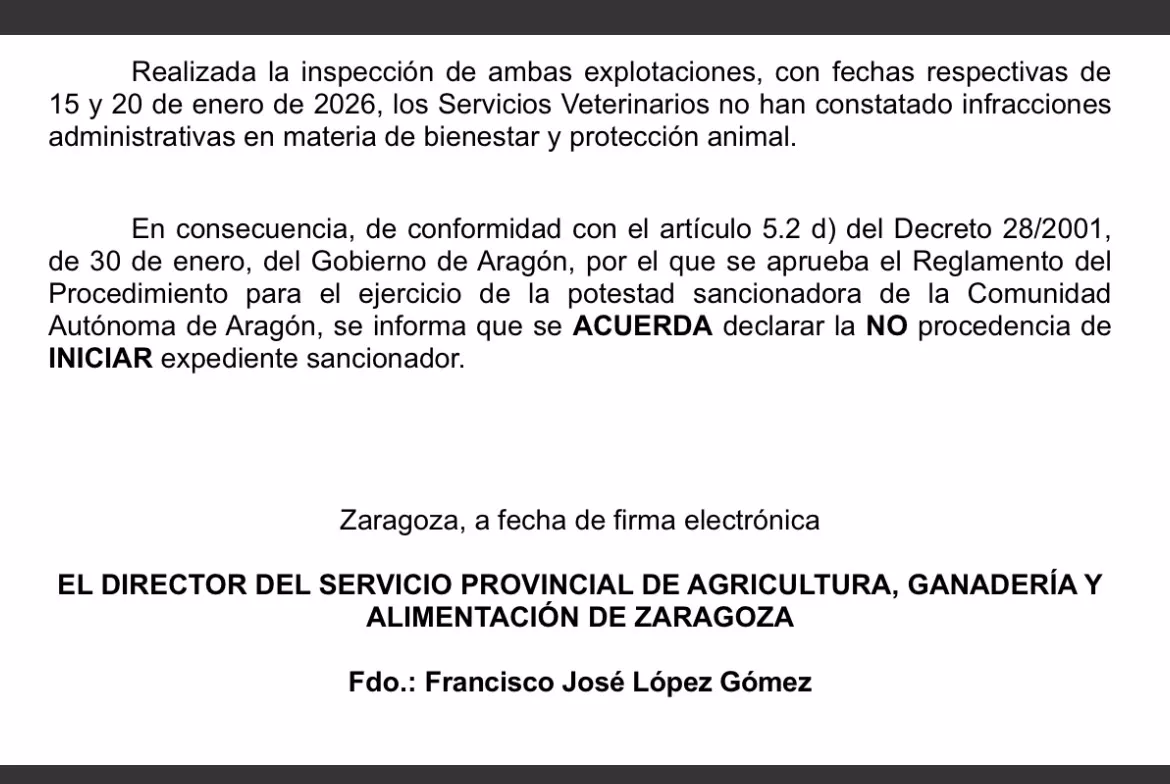 Respuesta denuncia granjas Aragón