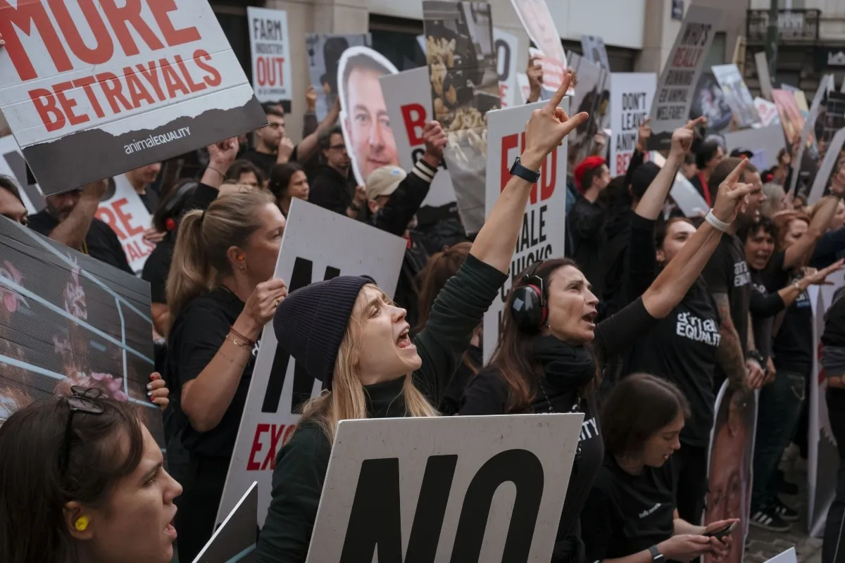 Histórica movilización por los animales en Bruselas 2 Activistas por los animales protestan frente a la DG SANTE en Bruselas.