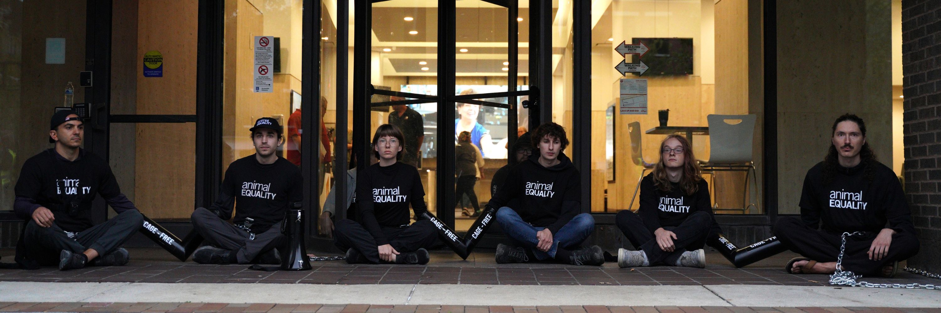Noticia activistas de Igualdad Animal detenidos tras encadenarse frente a Kroger